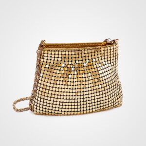 women Bright Gold Purse With Chain handbag