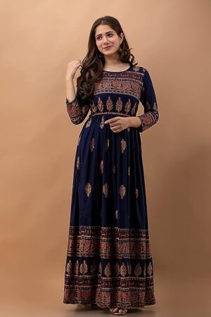 Women's Rayon Printed Flared Anarkali Long Kurta