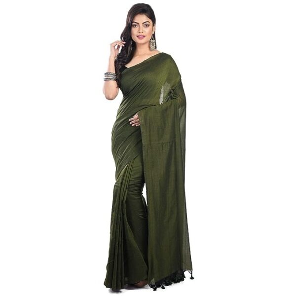 Cotton Khadi Single Color Saree with Blouse