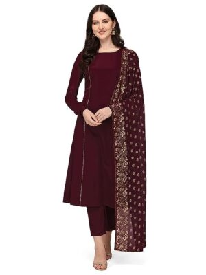 Poly Crepe A-line Kurta with Pant and Dupatta